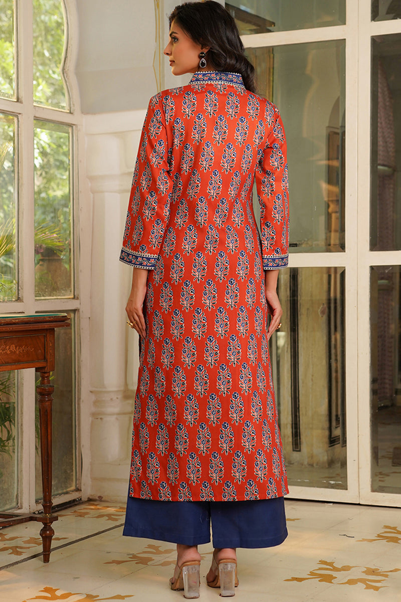 orange rayon blend floral printed straight kurta palazzos with dupatta vkskd2374