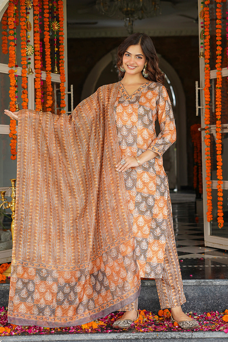 multicolor rayon blend ethnic motifs printed straight kurta trousers with dupatta 