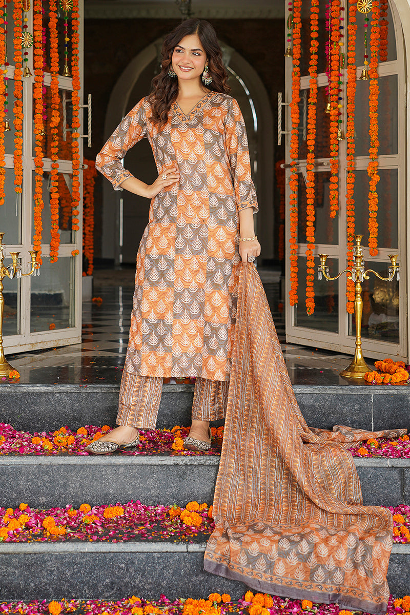 multicolor rayon blend ethnic motifs printed straight kurta trousers with dupatta 