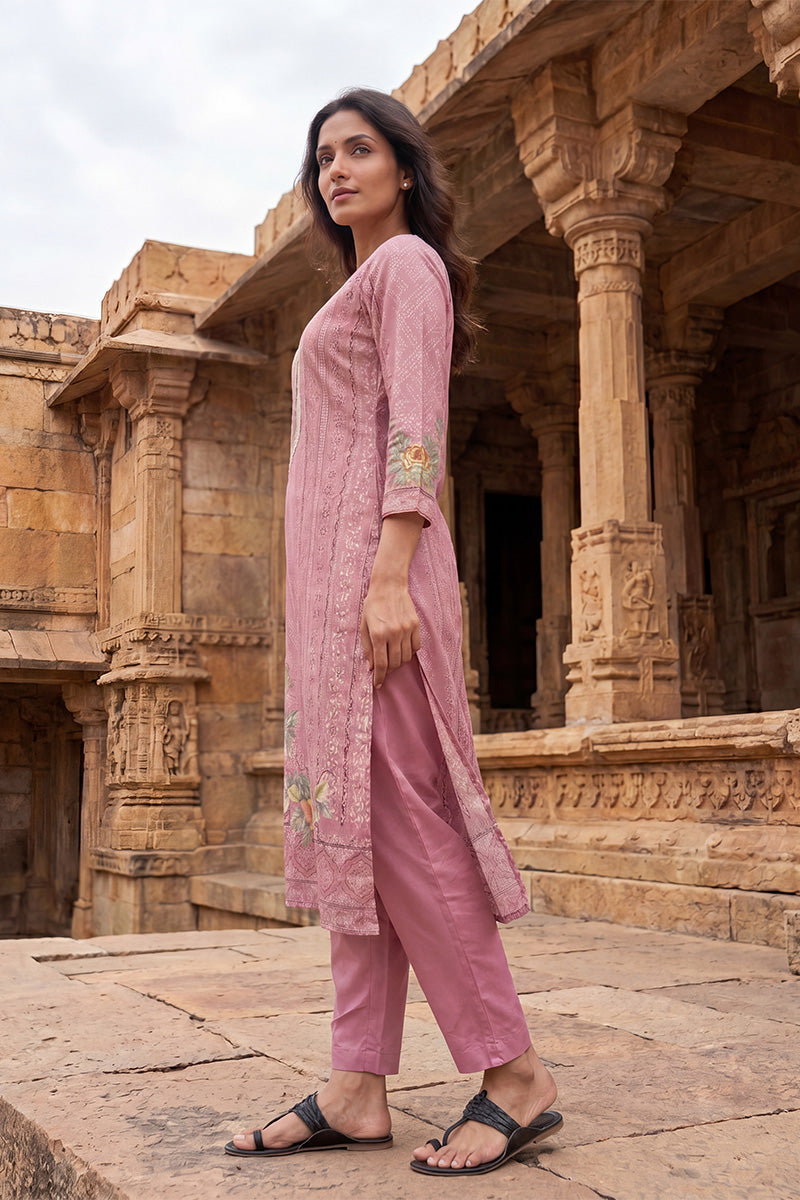 pink pure cotton ethnic motifs printed straight kurta sets vkskd3203