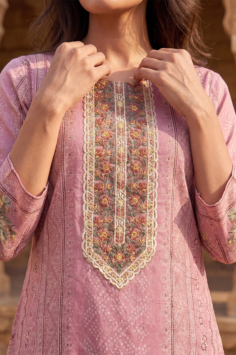 pink pure cotton ethnic motifs printed straight kurta sets vkskd3203