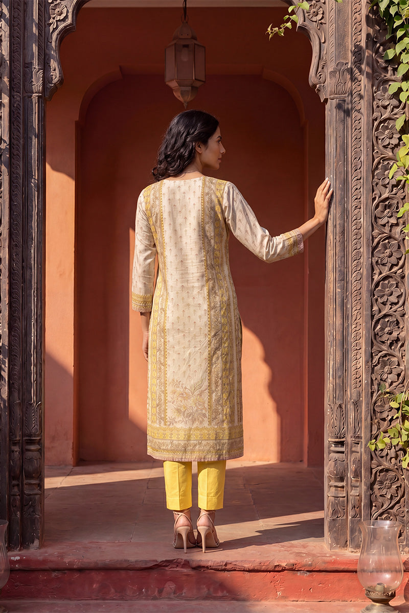 yellow pure cotton floral printed straight kurta sets vkskd3204
