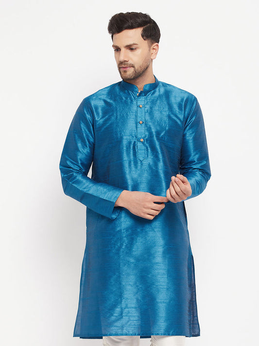 Vastramay-Men's Dark Green Cotton Silk Blend Kurta Only