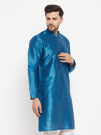 Vastramay-Men's Wine Color Cotton Silk Blend Kurta Only
