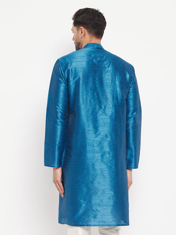 Vastramay-Men's Wine Color Cotton Silk Blend Kurta Only
