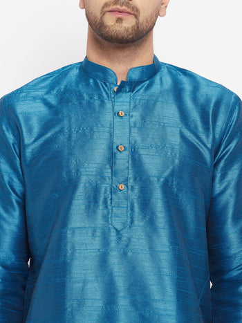 Vastramay-Men's Wine Color Cotton Silk Blend Kurta Only