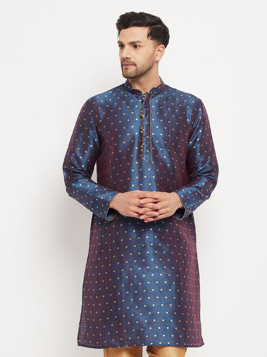 Vastramay - Men's Blue Zari Weaved Kurta Only