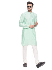 Vastramay - Men's Aqua And Cream Silk Blend Kurta Pyjama Set