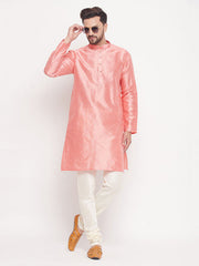Vastramay - Men's Pink Woven Silk Blend Kurta Pyjama Set
