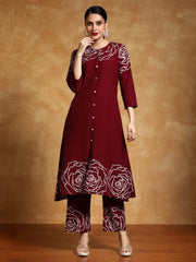 Women-Bold Floral Placement Printed Flared Kurta With Trouser