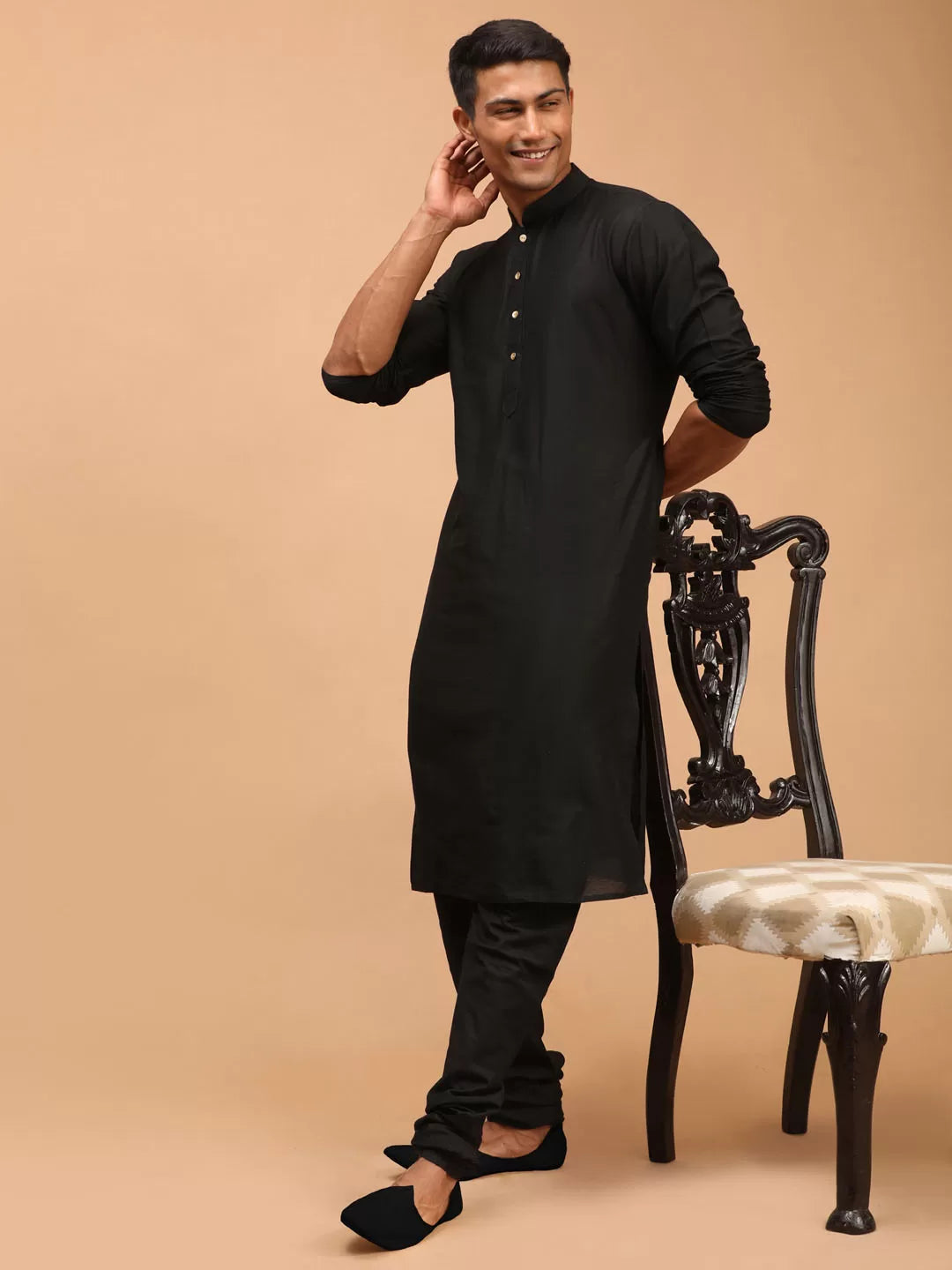 Black Viscose Kurta Pyjama Set