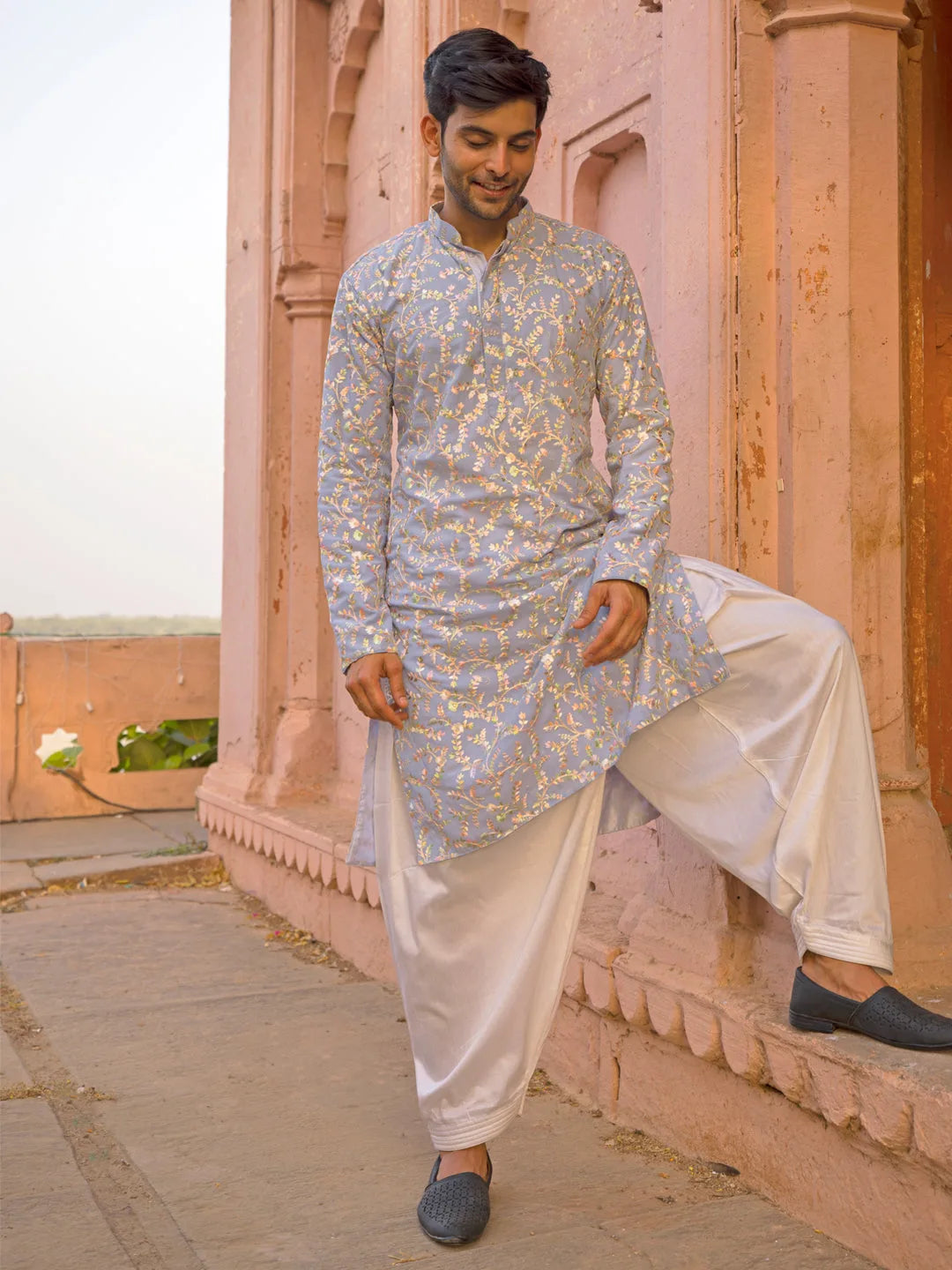 Georgette Floral Motif Embroidered Kurta Patiala Set