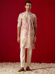 Shvaas By Vastramay - Men'S Multicolor Base Peach Cotton Printed Kurta Pant Set