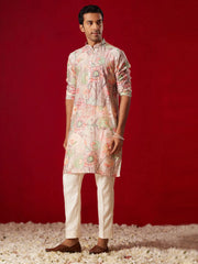 Shvaas By Vastramay - Men'S Multicolor Base Peach Cotton Printed Kurta Pant Set