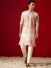 Shvaas By Vastramay - Men'S Multicolor Base Peach Cotton Printed Kurta Pant Set