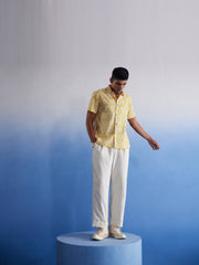 Shvaas By Vastramay - MEN'S YELLOW IKKAT PRINT COTTON SHIRT