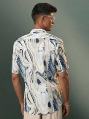 Shvaas By Vastramay - MEN'S MULTI-COLOR BASE CREAM MARBLE PRINT COTTON SHIRT