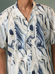 Shvaas By Vastramay - MEN'S MULTI-COLOR BASE CREAM MARBLE PRINT COTTON SHIRT