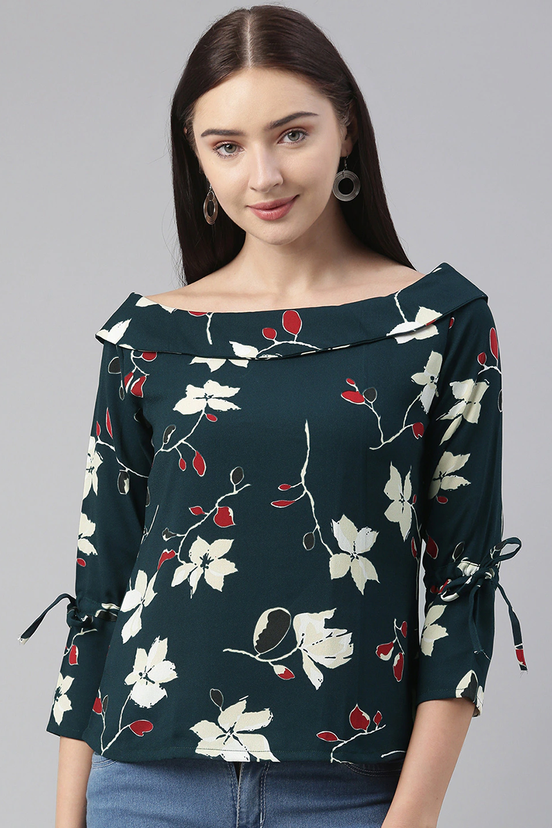 teal georgette floral printed regular top