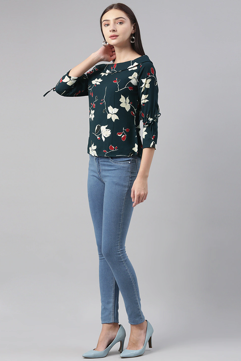 teal georgette floral printed regular top