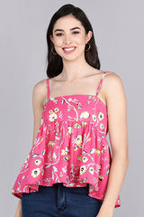 pink georgette floral print crop top