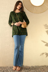 green cotton blend ethnic motifs printed regular tunic