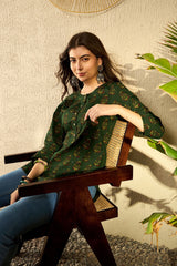green cotton blend ethnic motifs printed regular tunic