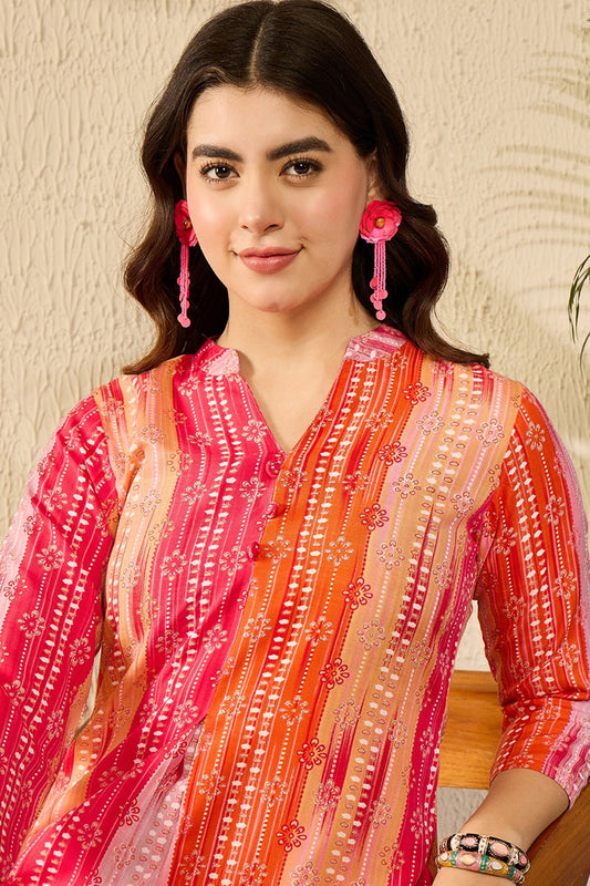 orange rayon blend floral printed regular kurti tunics 