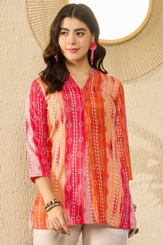 orange rayon blend floral printed regular kurti tunics 