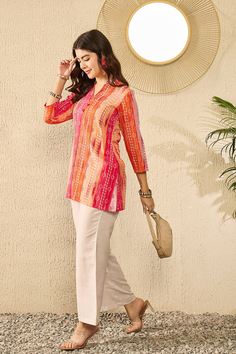orange rayon blend floral printed regular kurti tunics 