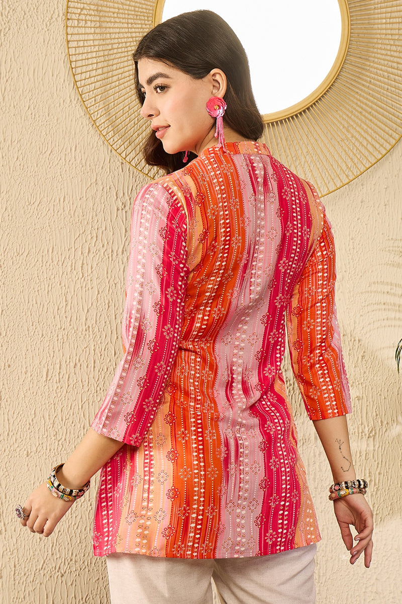 orange rayon blend floral printed regular kurti tunics 