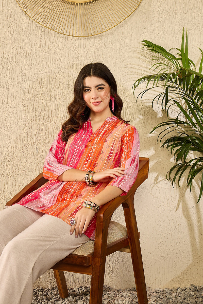 orange rayon blend floral printed regular kurti tunics 