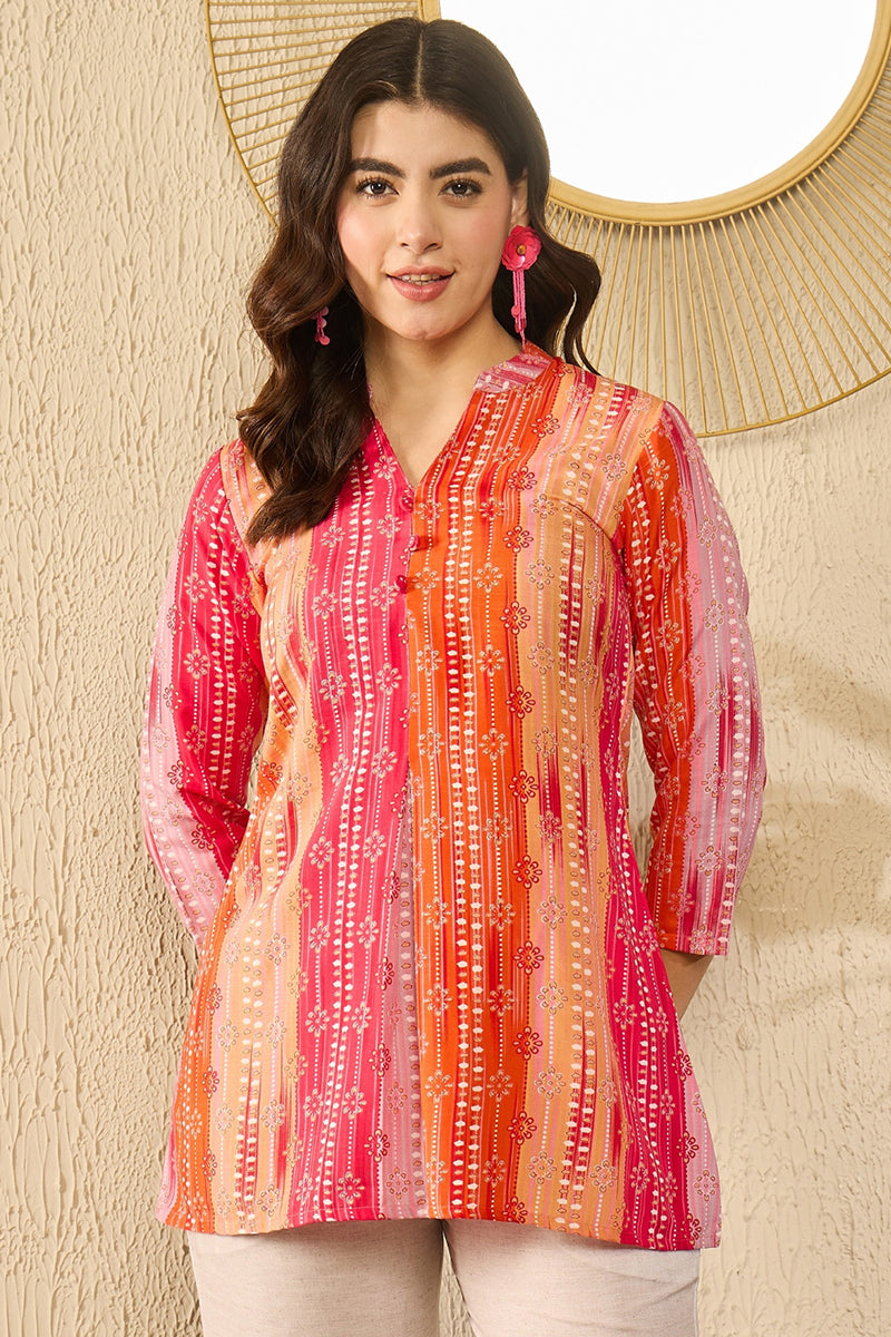 orange rayon blend floral printed regular kurti tunics 