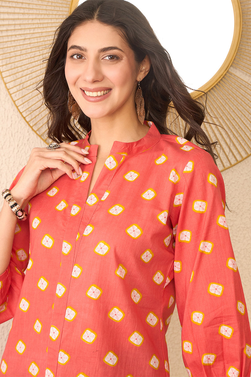 orange cotton blend shibori printed regular top 