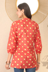 orange cotton blend shibori printed regular top 
