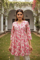 cotton blend off white floral printed top 