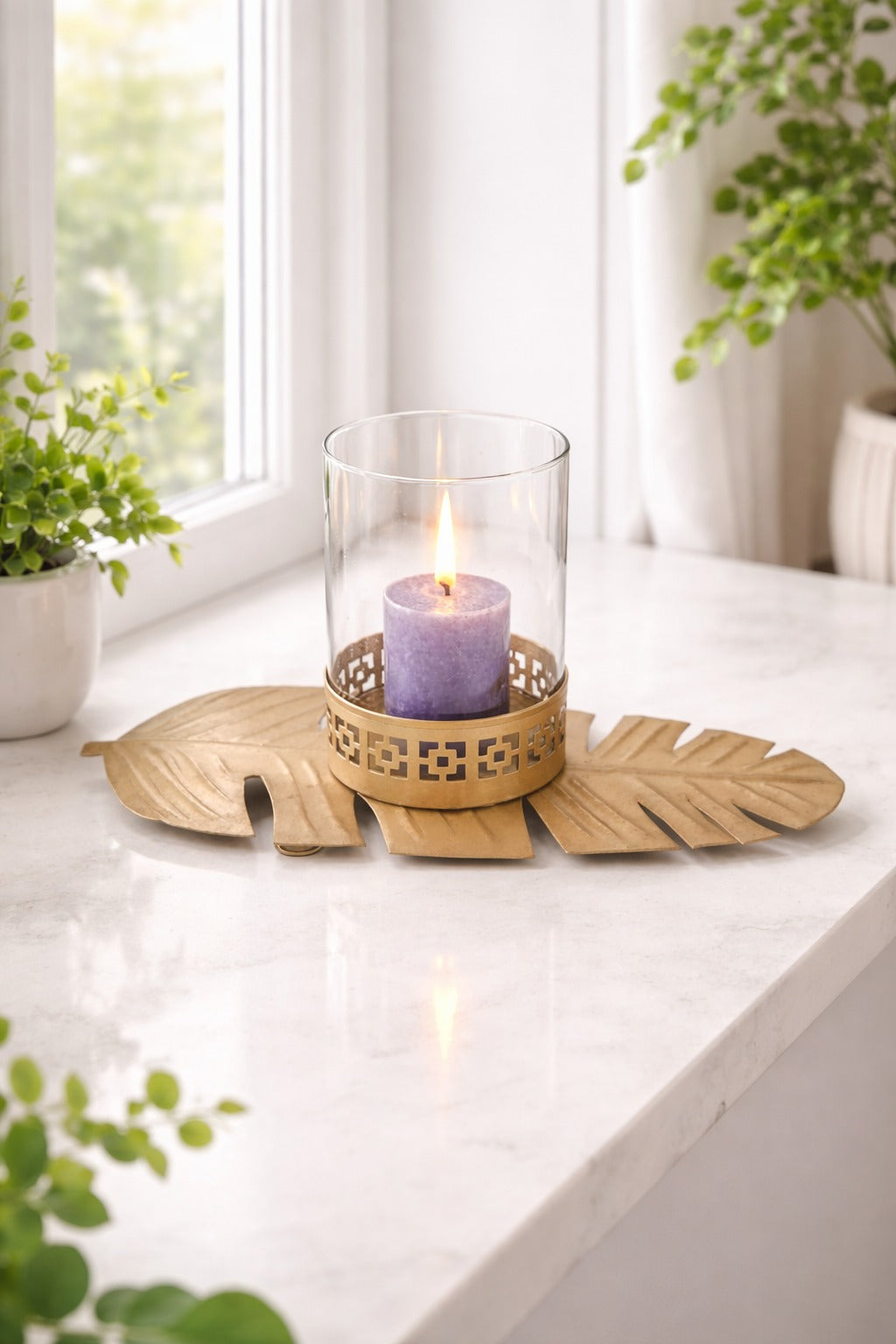 golden leaf tealight candle holder with glass bowl metal decorative table centerpiece for living room diwali decoration home decor gift item copy