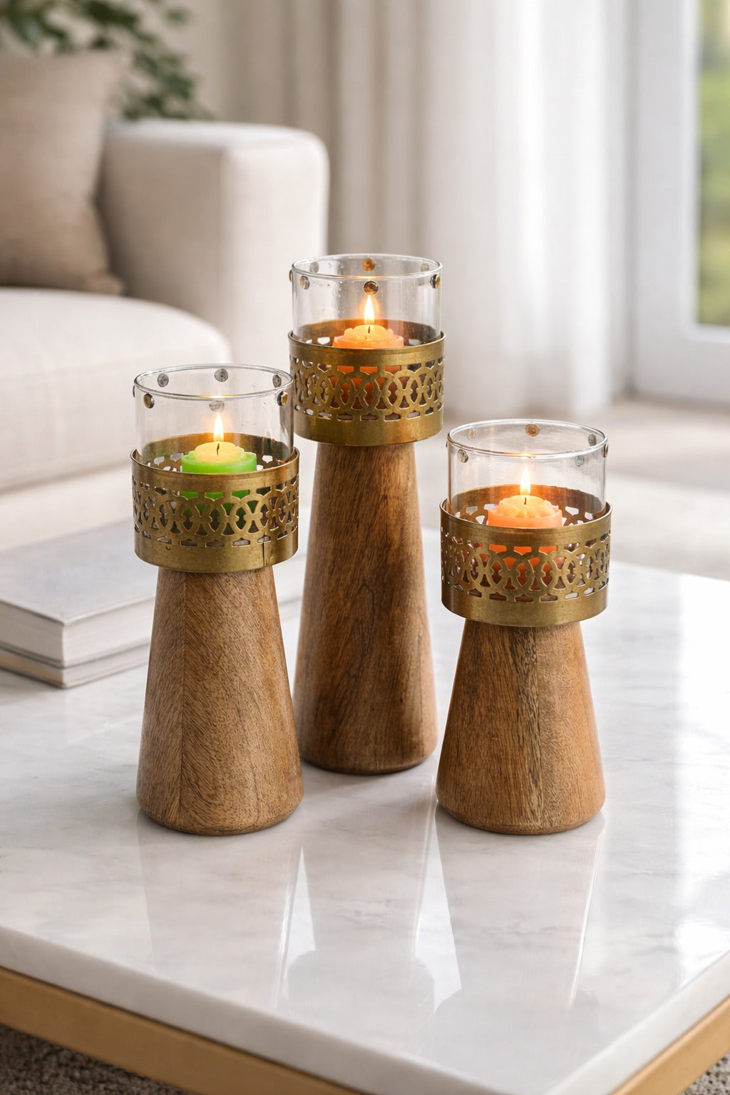 golden leaf tealight candle holder with glass cylinder metal decorative table centerpiece for living room diwali decoration home decor gift item copy