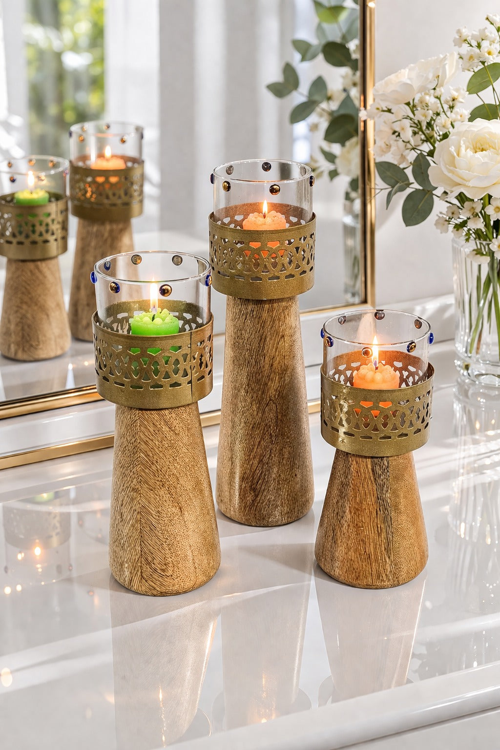 golden leaf tealight candle holder with glass cylinder metal decorative table centerpiece for living room diwali decoration home decor gift item copy