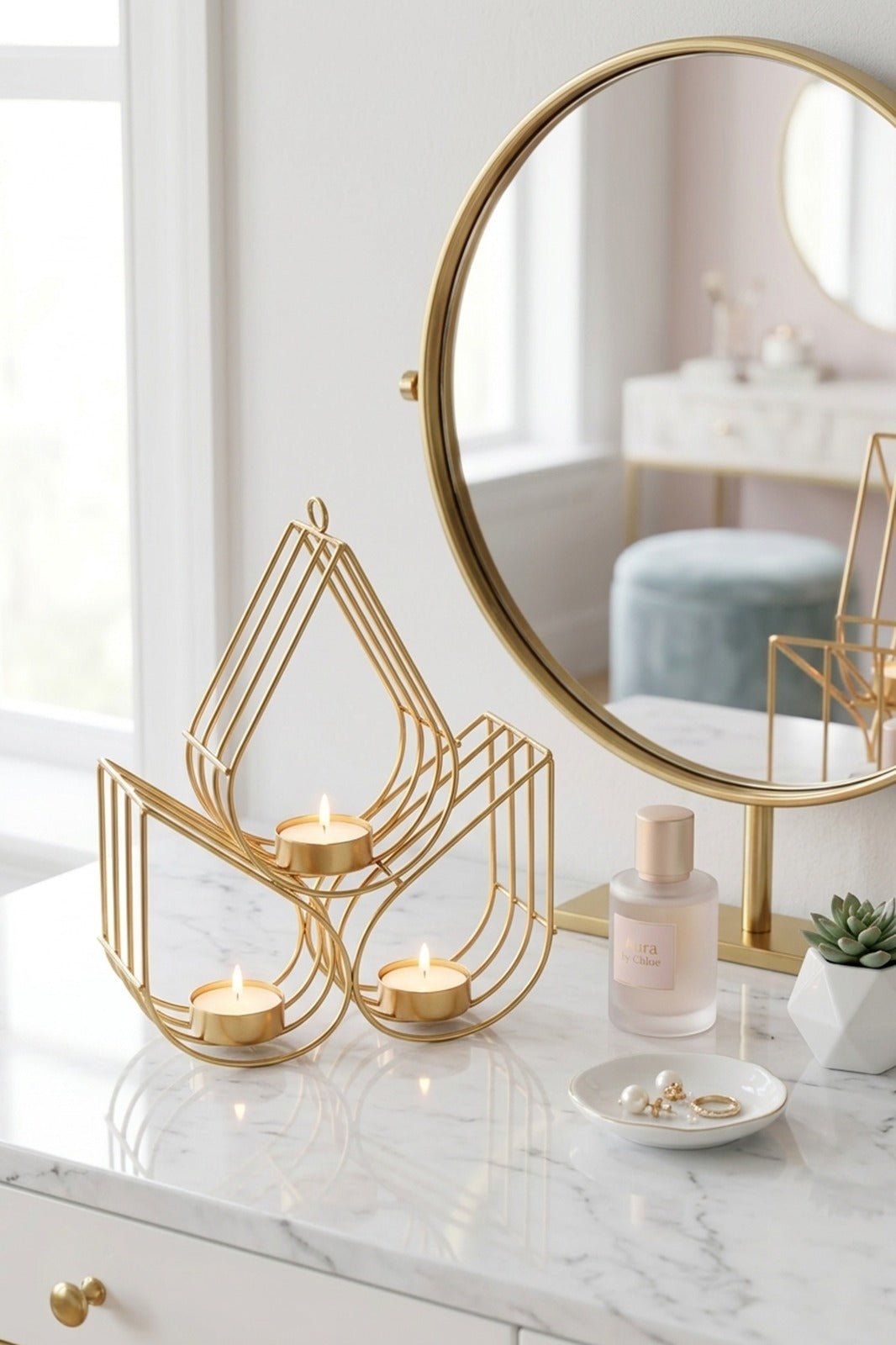glass hurricane candle holder with metal base decorative table centerpiece tealight pillar stand copy