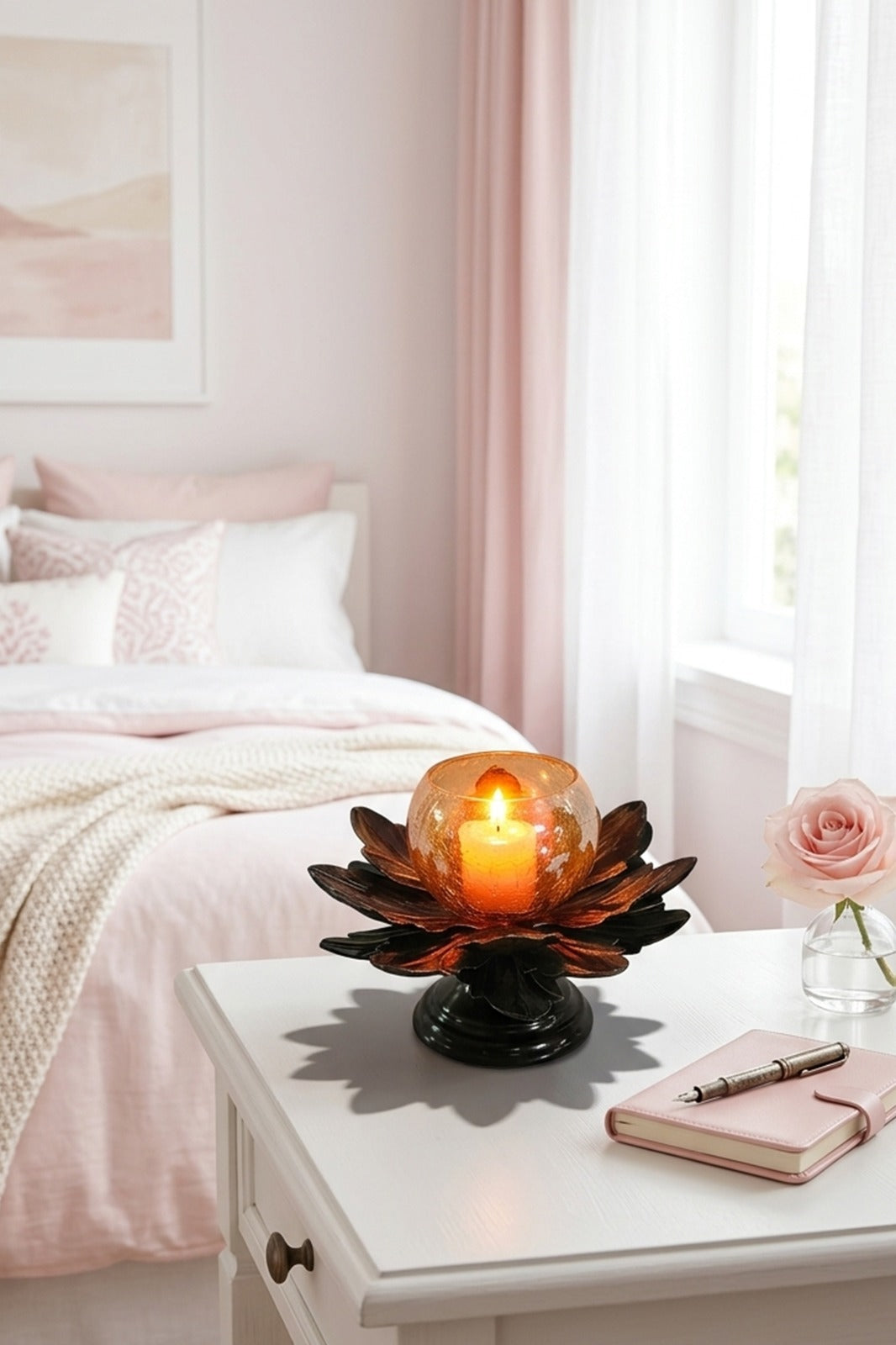 lotus metal tealight candle holder with glass bowl golden decorative candle stand for living room table centerpiece diwali home decor gift copy