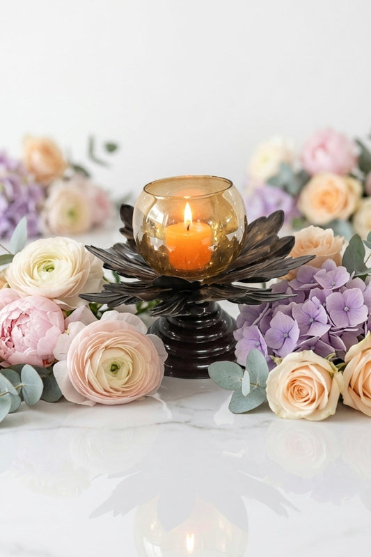 lotus metal tealight candle holder with glass bowl golden decorative candle stand for living room table centerpiece diwali home decor gift copy