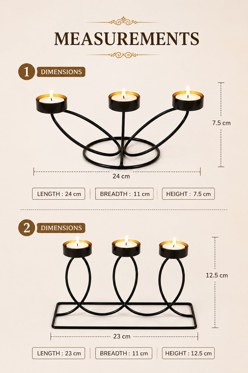 set of 2 modern metal tea light candle holder set 3 cup floral candle stand 3 cup curved loop candle holder decorative table centerpiece for living room dining table home decor festive gifting