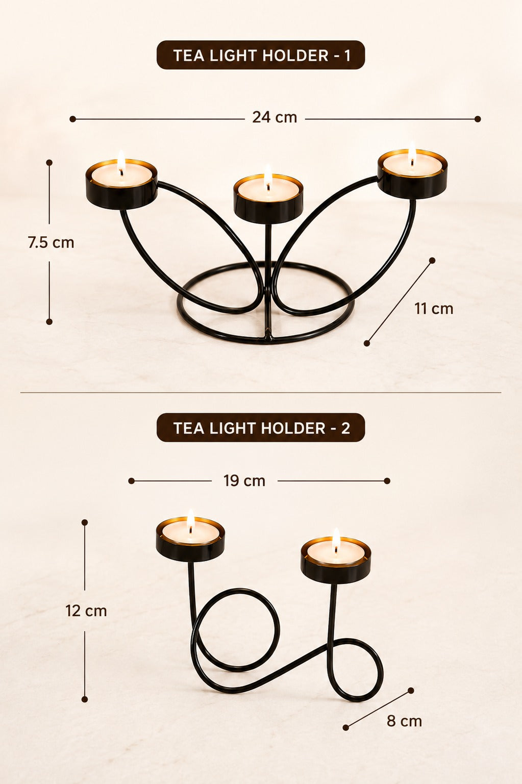 set of 2 modern metal tea light candle holder set 3 cup floral candle stand infinity double tea light holder decorative table centerpiece for home living room dining table festive decor gifting