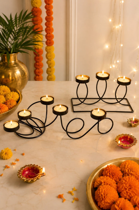 modern metal tea light candle holder set of 3 decorative black iron candle stand collection elegant table centerpiece for home decor festive decoration