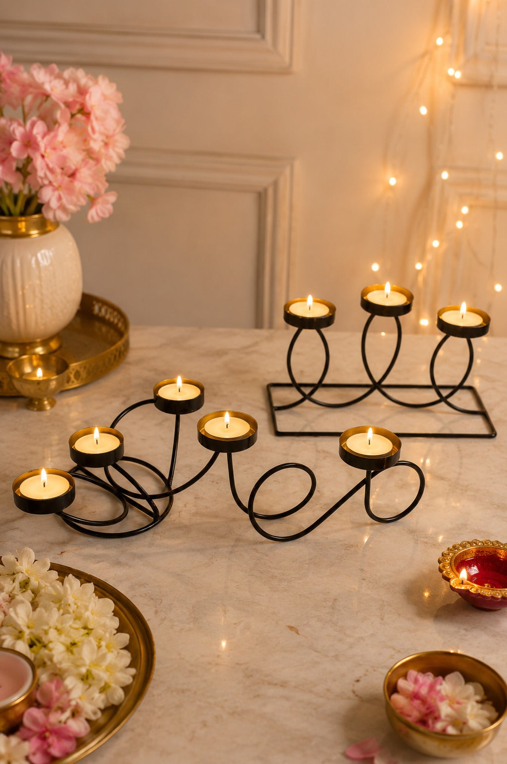 modern metal tea light candle holder set of 3 decorative black iron candle stand collection elegant table centerpiece for home decor festive decoration