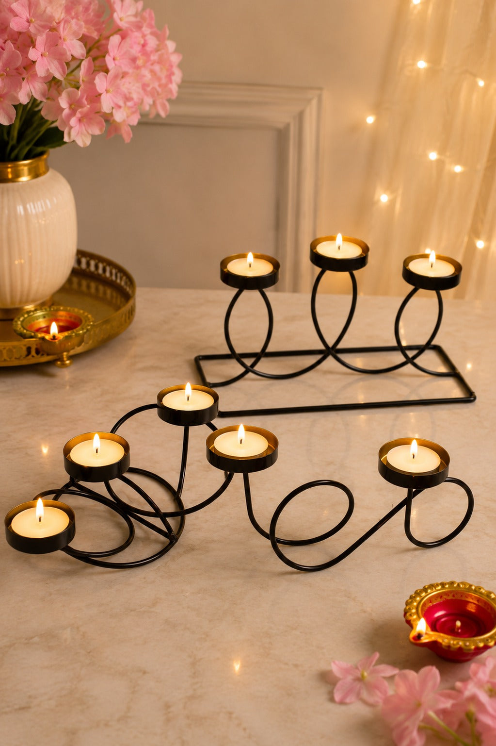 modern metal tea light candle holder set of 3 decorative black iron candle stand collection elegant table centerpiece for home decor festive decoration