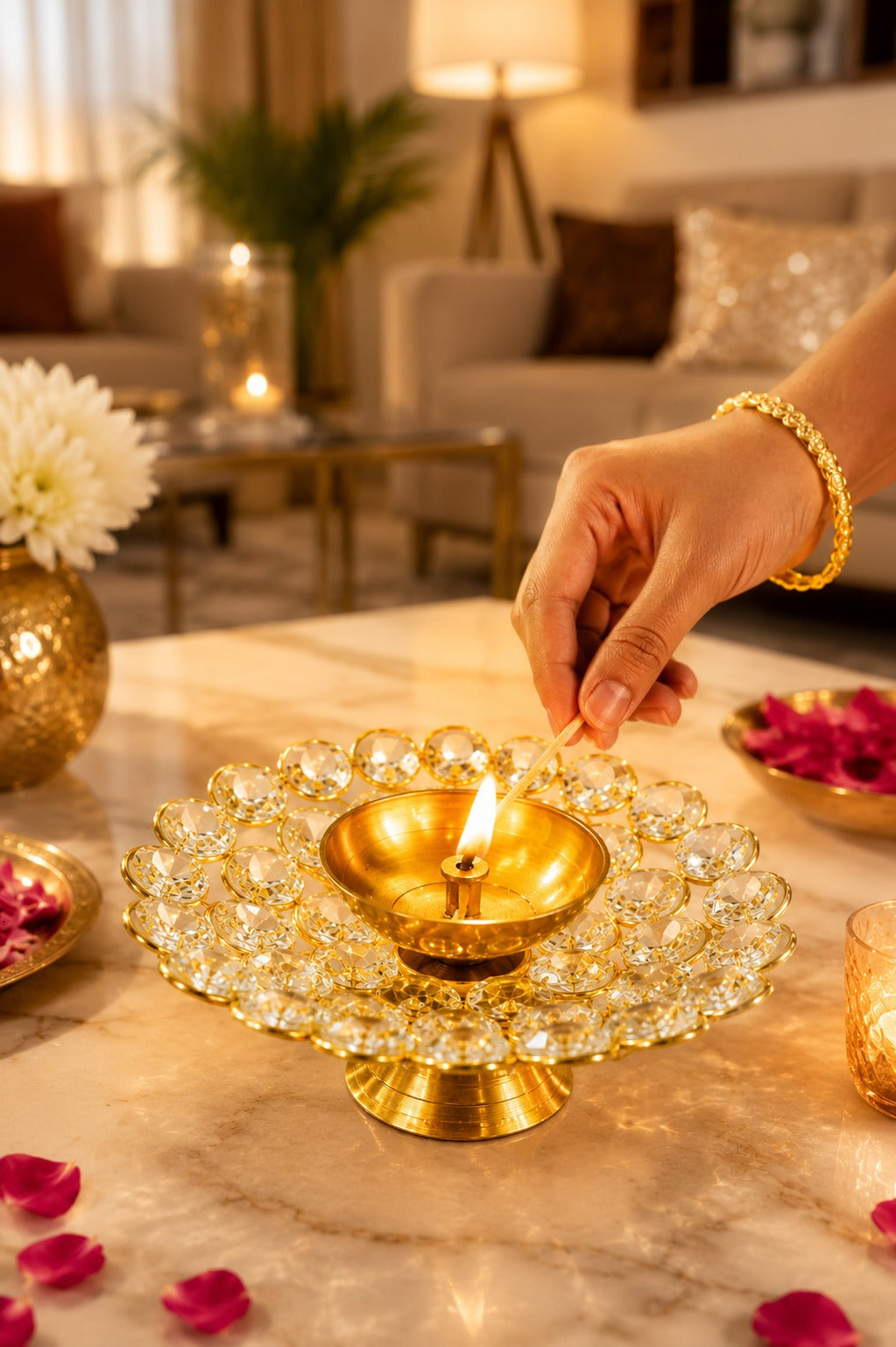 crystal kundan diya set of 2 decorative metal oil lamp with premium crystal design traditional pooja deepak for diwali temple home decor festive gifting copy