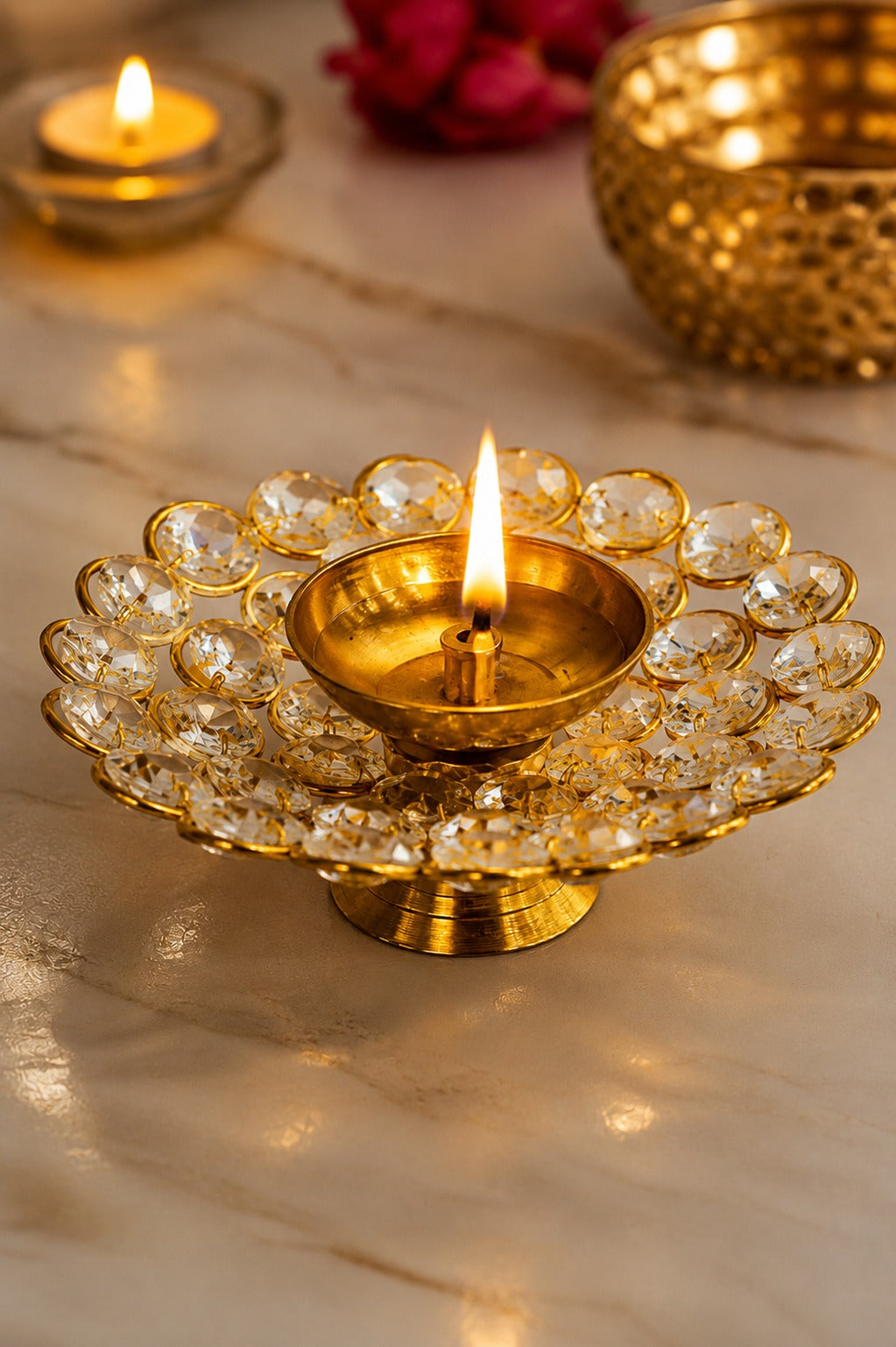crystal kundan diya set of 2 decorative metal oil lamp with premium crystal design traditional pooja deepak for diwali temple home decor festive gifting copy