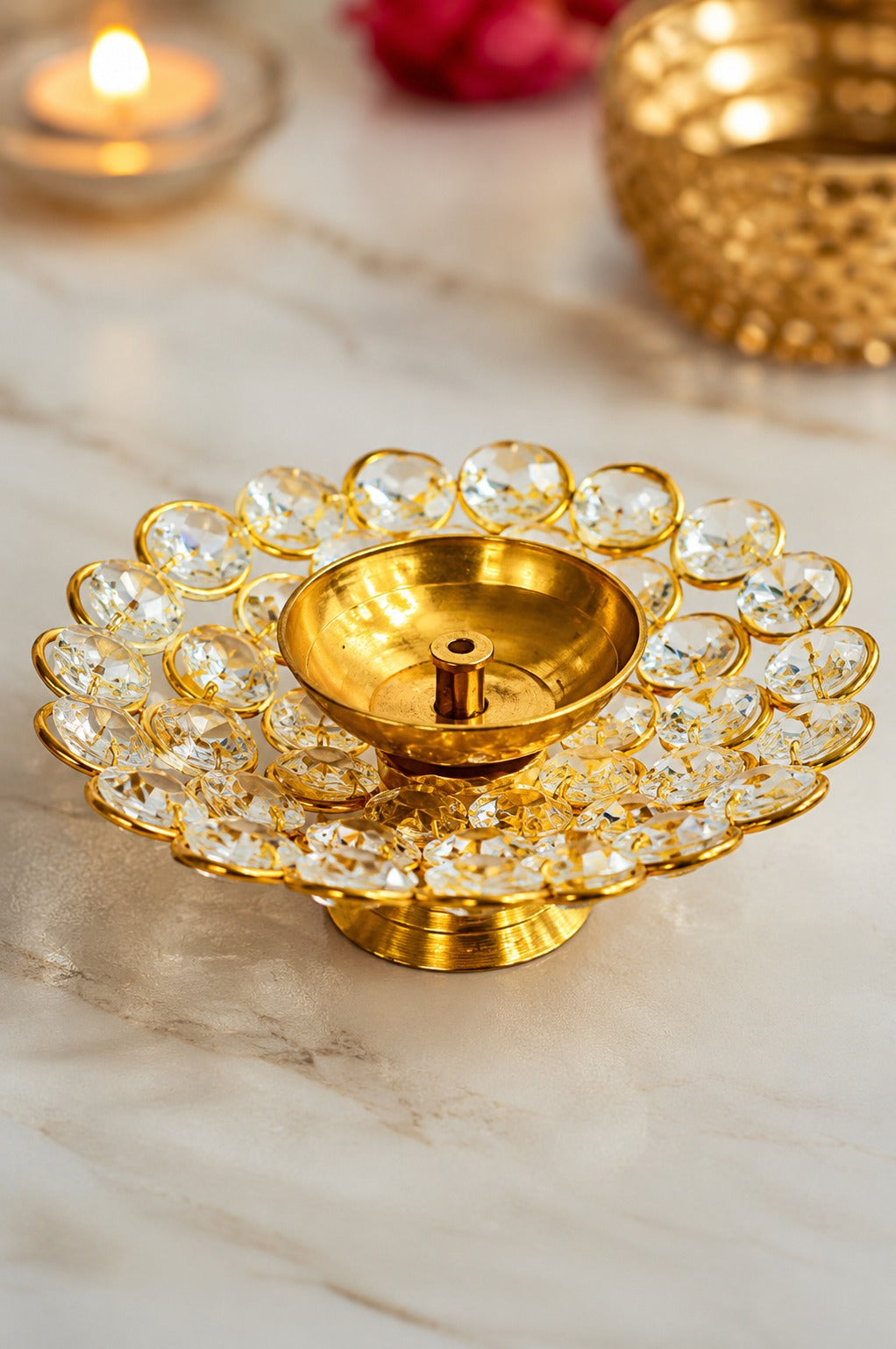 crystal kundan diya set of 2 decorative metal oil lamp with premium crystal design traditional pooja deepak for diwali temple home decor festive gifting copy